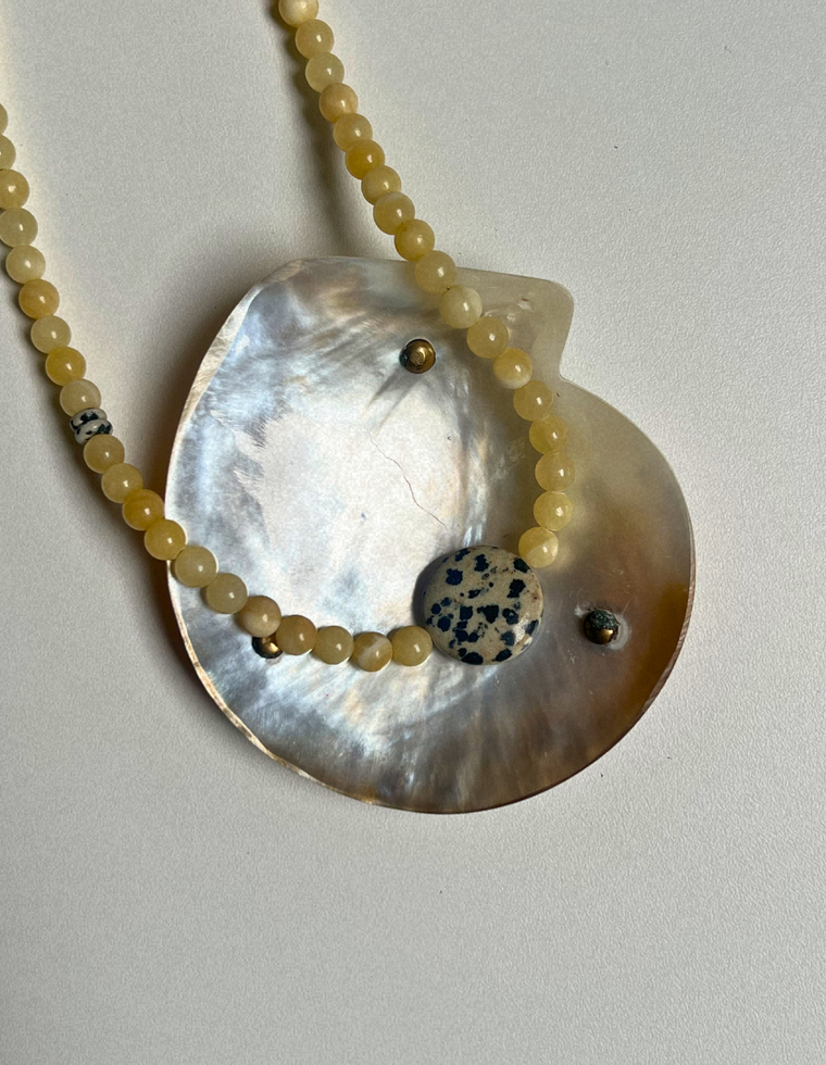 Halo 8 - Yellow Jade & Dalmatian Jasper Necklace