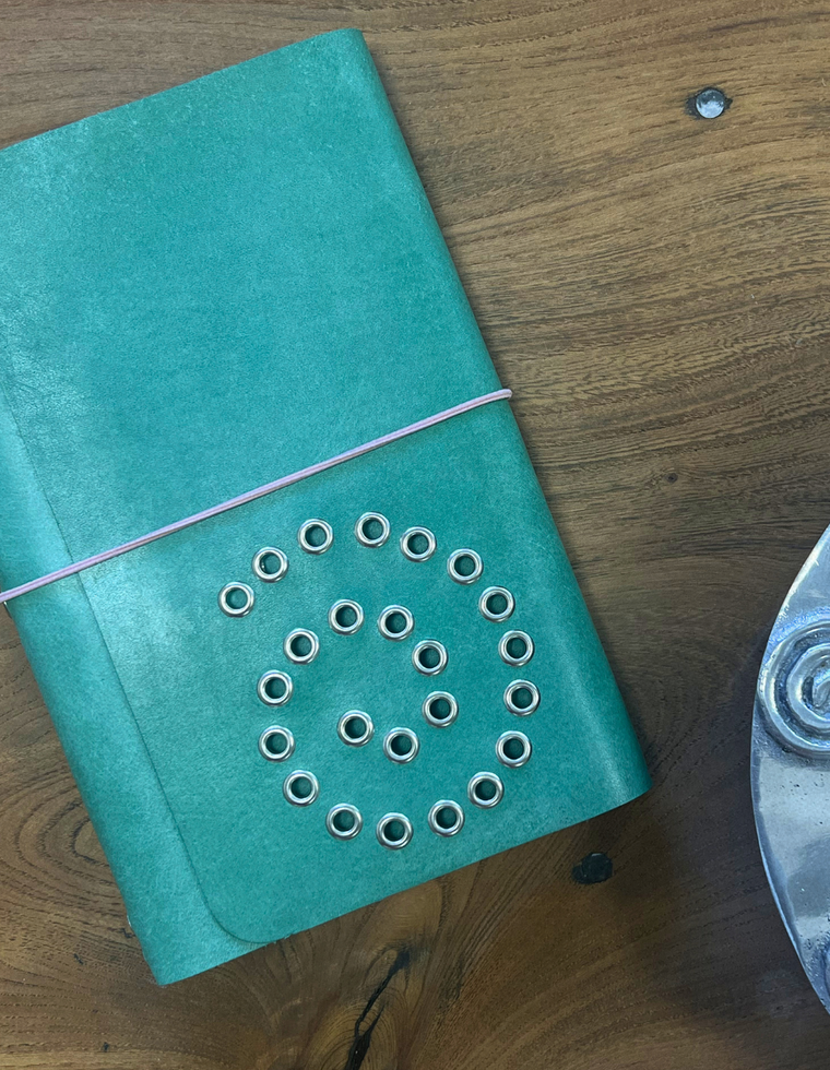 Patina Blue Leather Spiral Journal