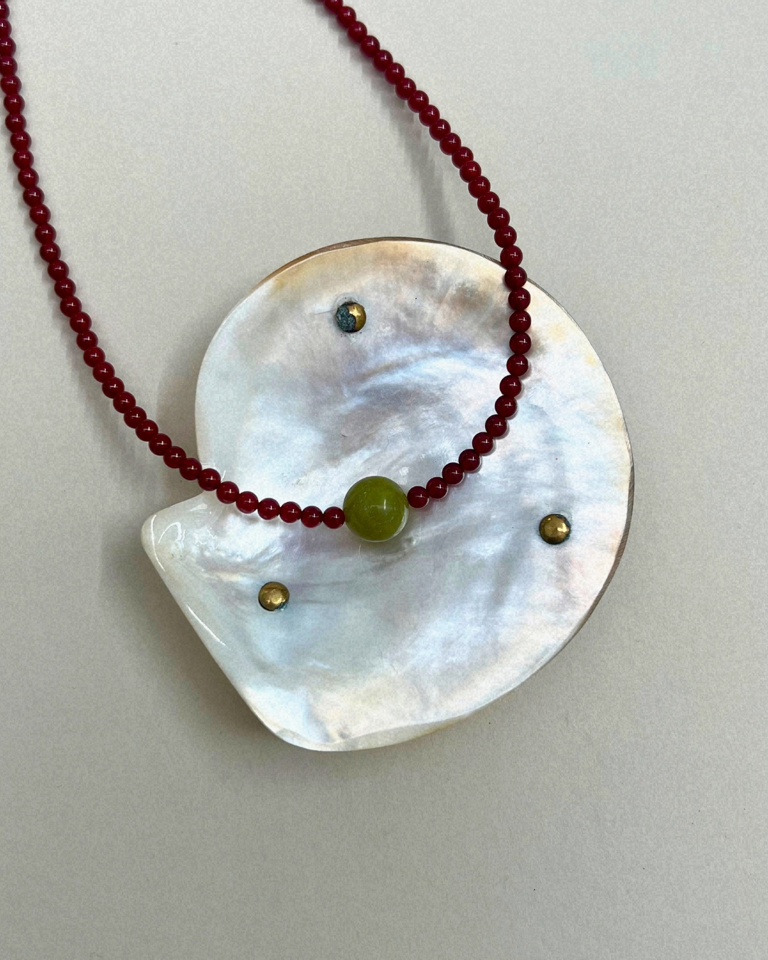 Harvest 4: carnelian and olive jade necklace, hand-strung by Palm of Feronia, photo 3