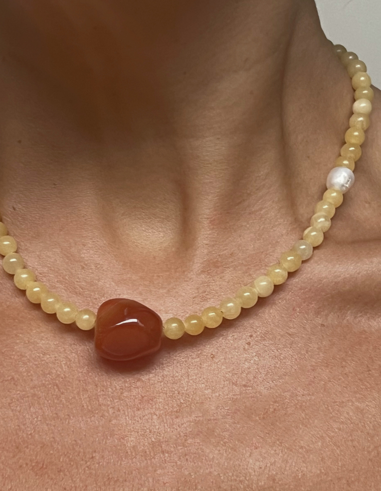 Ephyra - Yellow Jade & Carnelian Necklace
