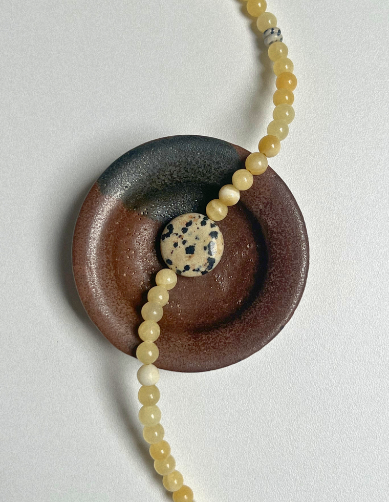 Halo 8 - Yellow Jade & Dalmatian Jasper Necklace