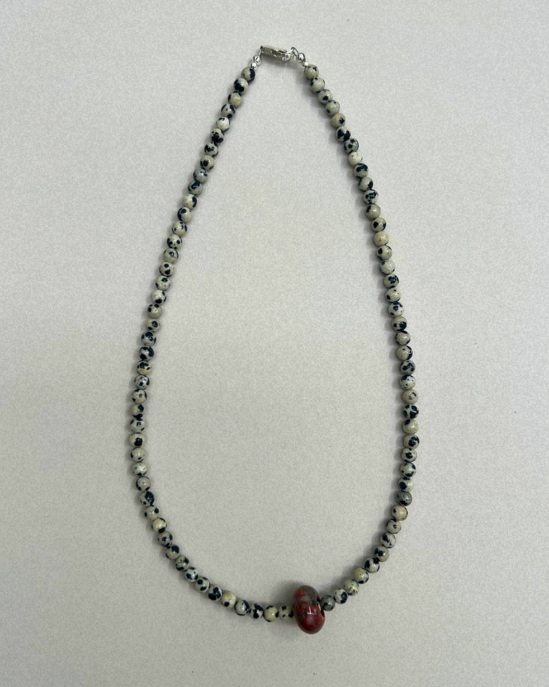 Celadon 14: dalmatian jasper and mahogany obsidian movement necklace, hand-strung by Palm of Feronia, photo 4