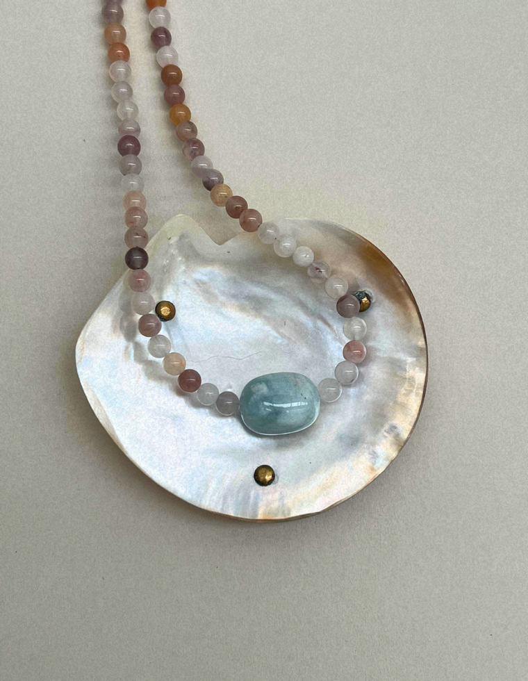 Cairn 7 – Strawberry Quartz & Blue Beryl Necklace
