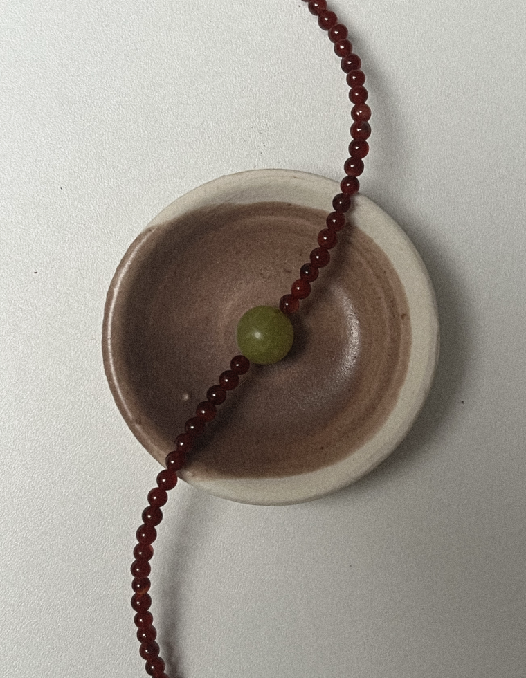 Unfurl 6 - Carnelian & Olive Jade Necklace