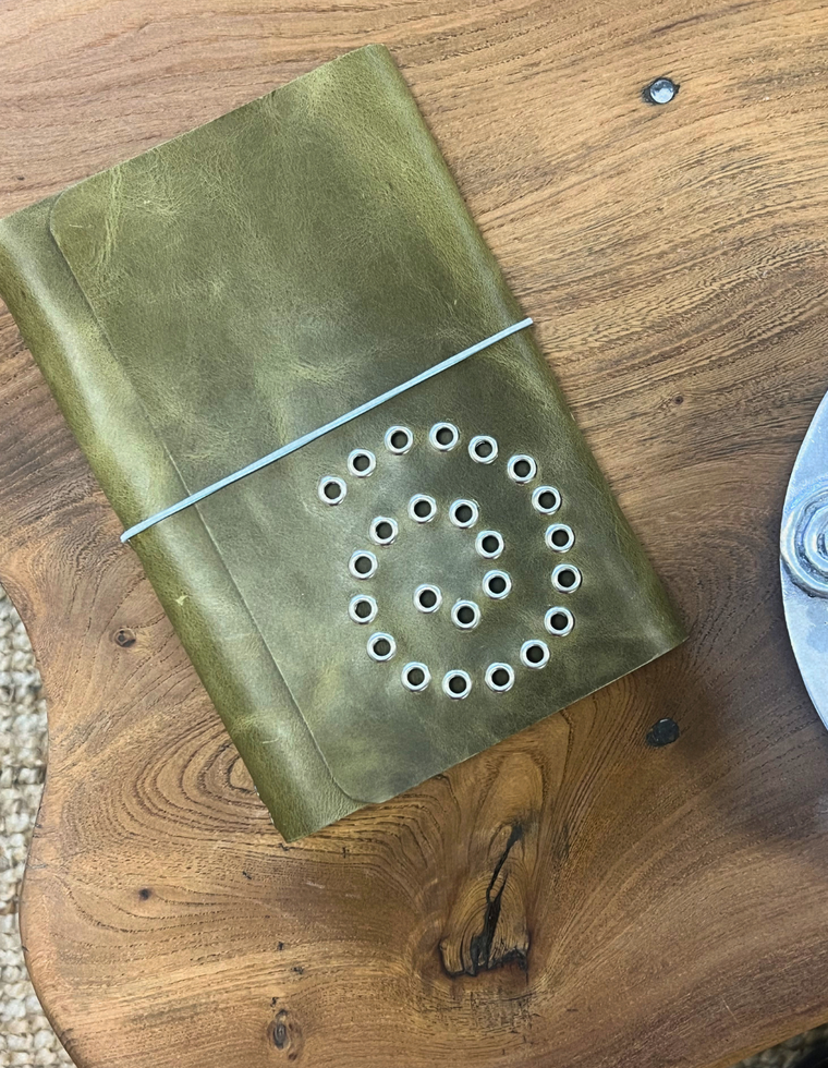 Patina Green Leather Spiral Journal