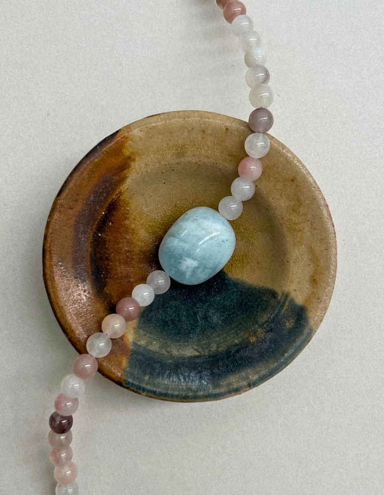 Cairn 7 – Strawberry Quartz & Blue Beryl Necklace