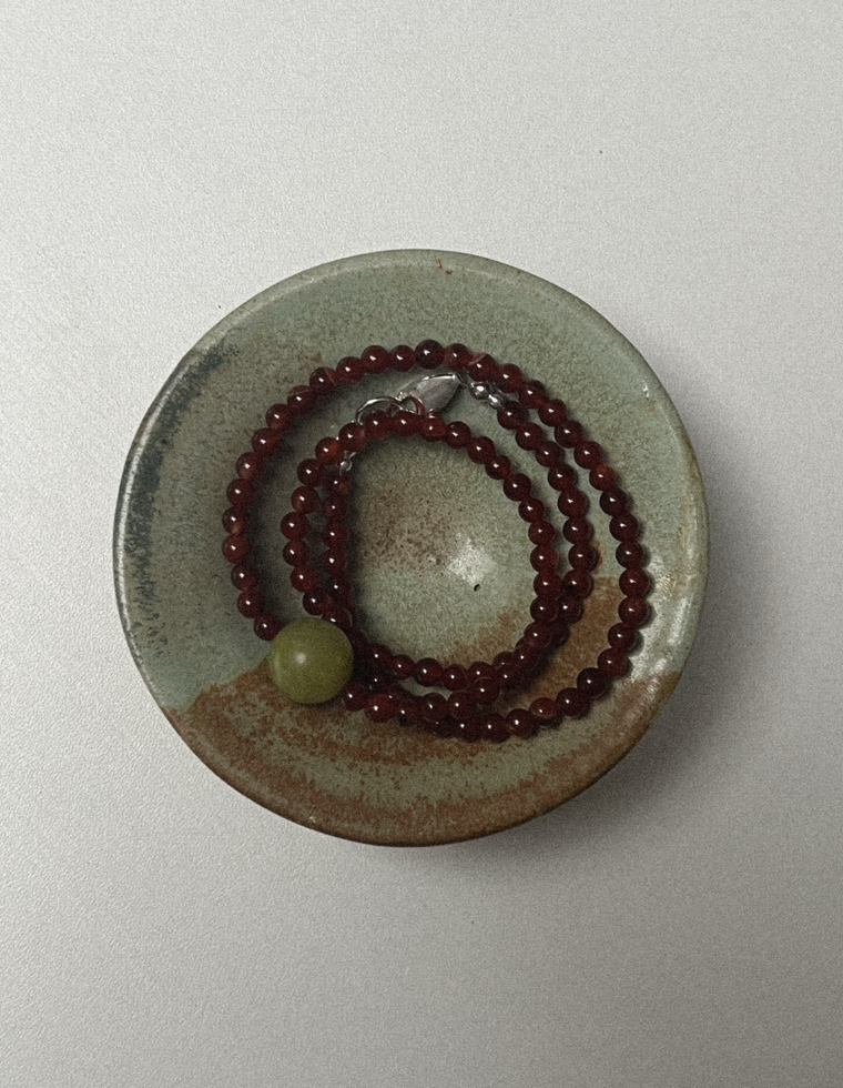 Unfurl 6 - Carnelian & Olive Jade Necklace