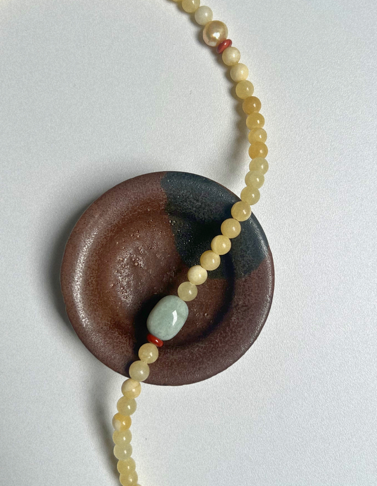 Halo 9 - Yellow Jade & Beryl Necklace