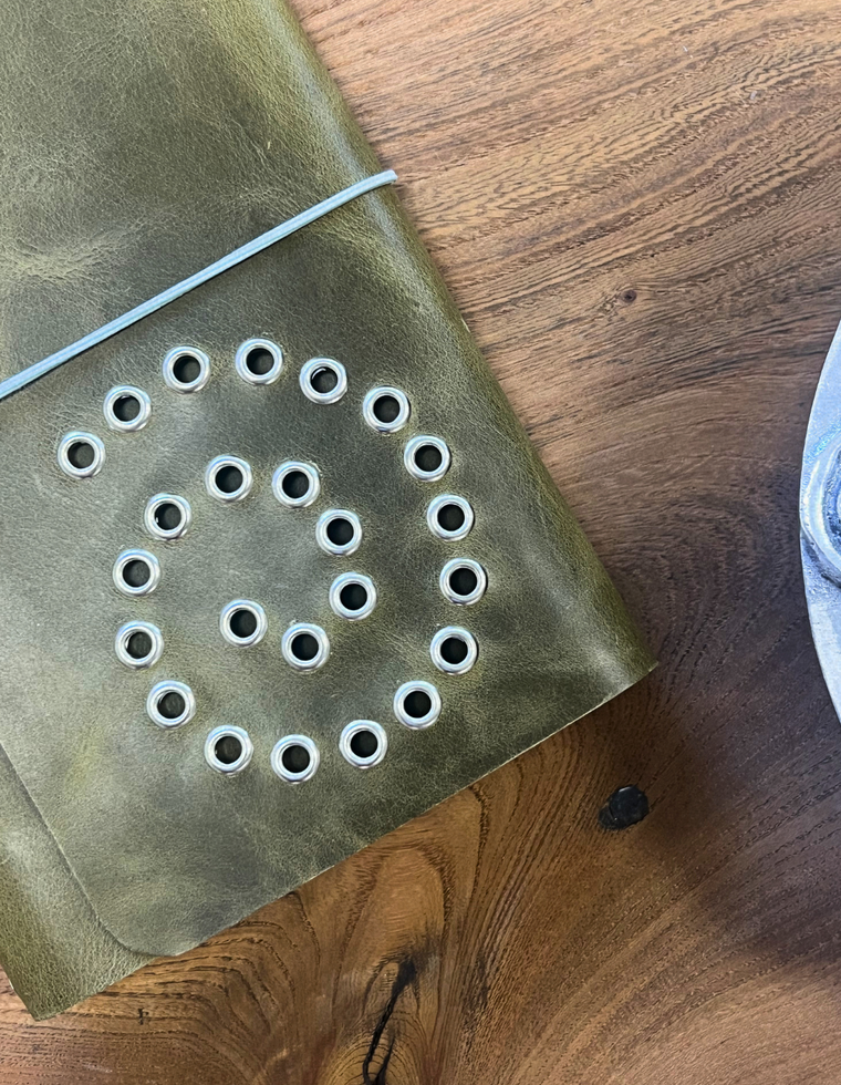 Patina Green Leather Spiral Journal