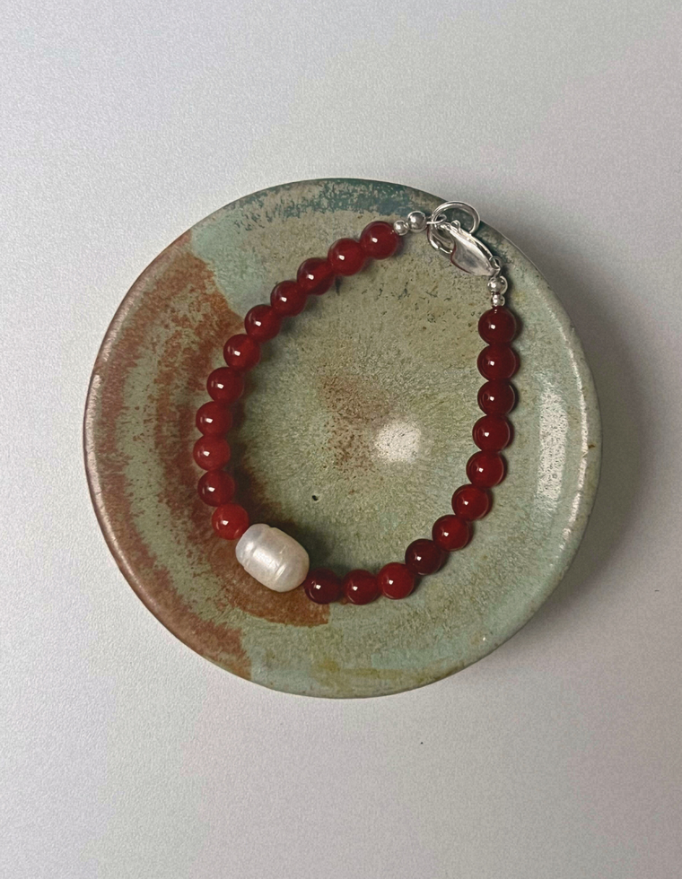Gathered 7 - Carnelian & Pearl Bracelet