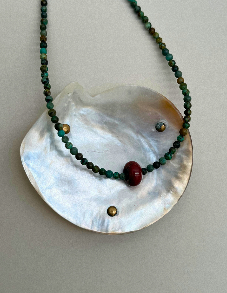 Habit 22 – African Turquoise & Red Jasper Movement Necklace