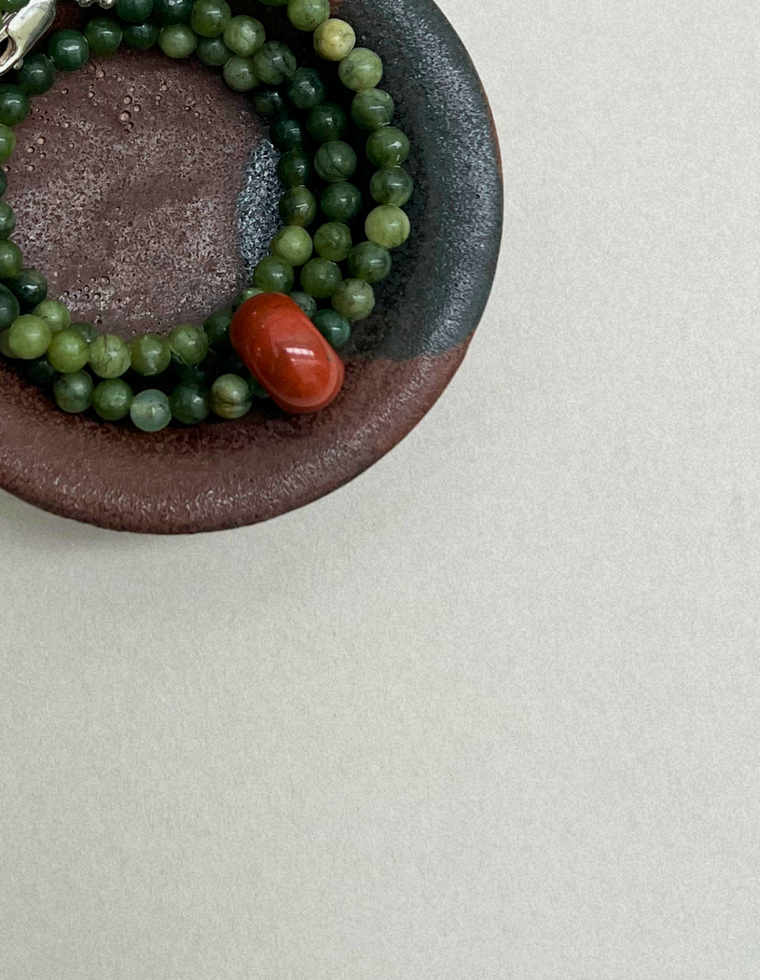 Habit 21 – Green Jade & Red Jasper Movement Necklace