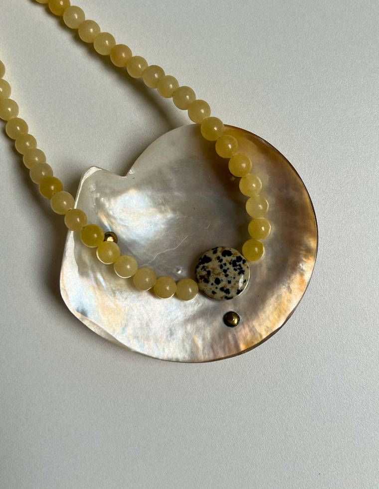 Halo 10 - Yellow Jade & Dalmatian Jasper Necklace