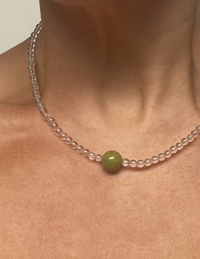 Lorythea - Clear Quartz & Olive Jade Necklace
