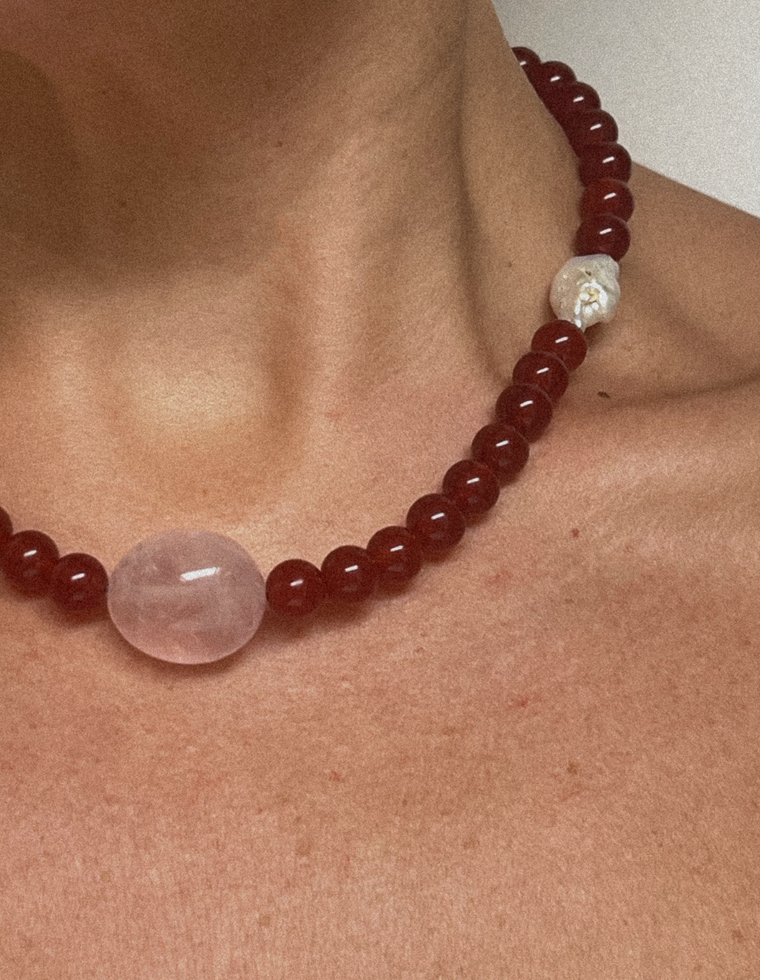 Marisca II - Carnelian & Rose Quartz Necklace