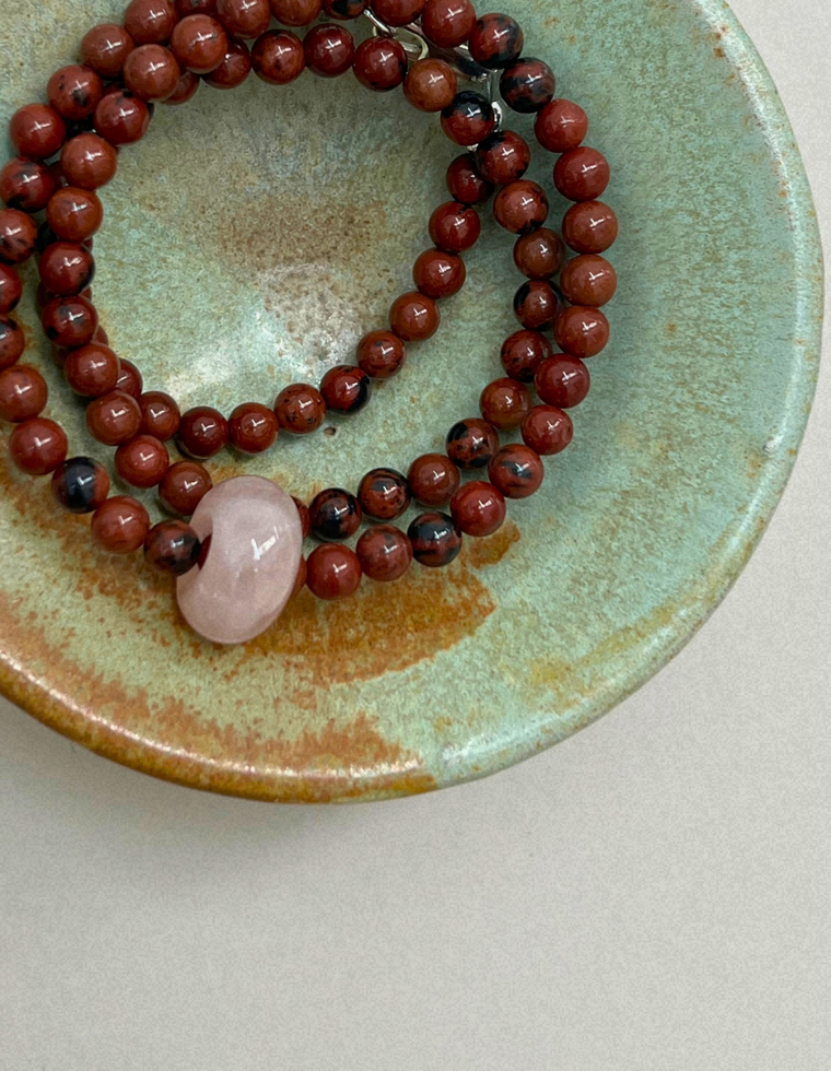 Keepsake 6 – Mahogany Obsidian & Rose Quartz Movement Necklace
