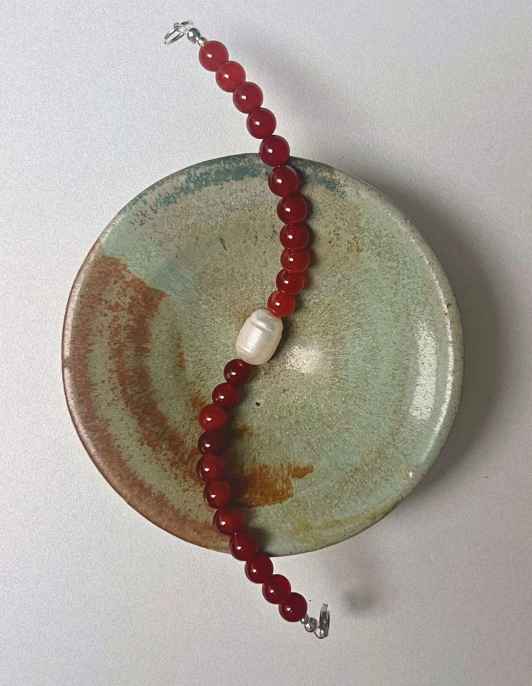 Gathered 7 - Carnelian & Pearl Bracelet