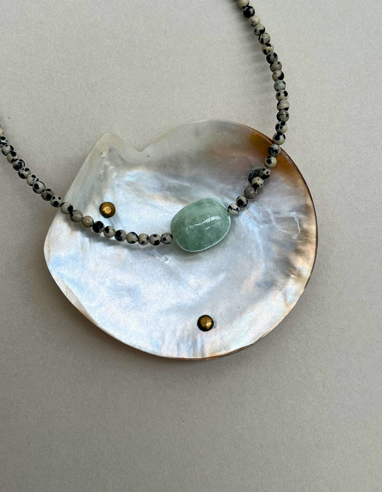 Cairn 26 – Dalmatian Jasper & Green Beryl Necklace