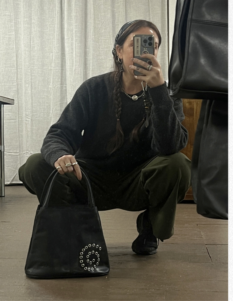 Spiral Stud Vintage Leather Bag / Piece 2