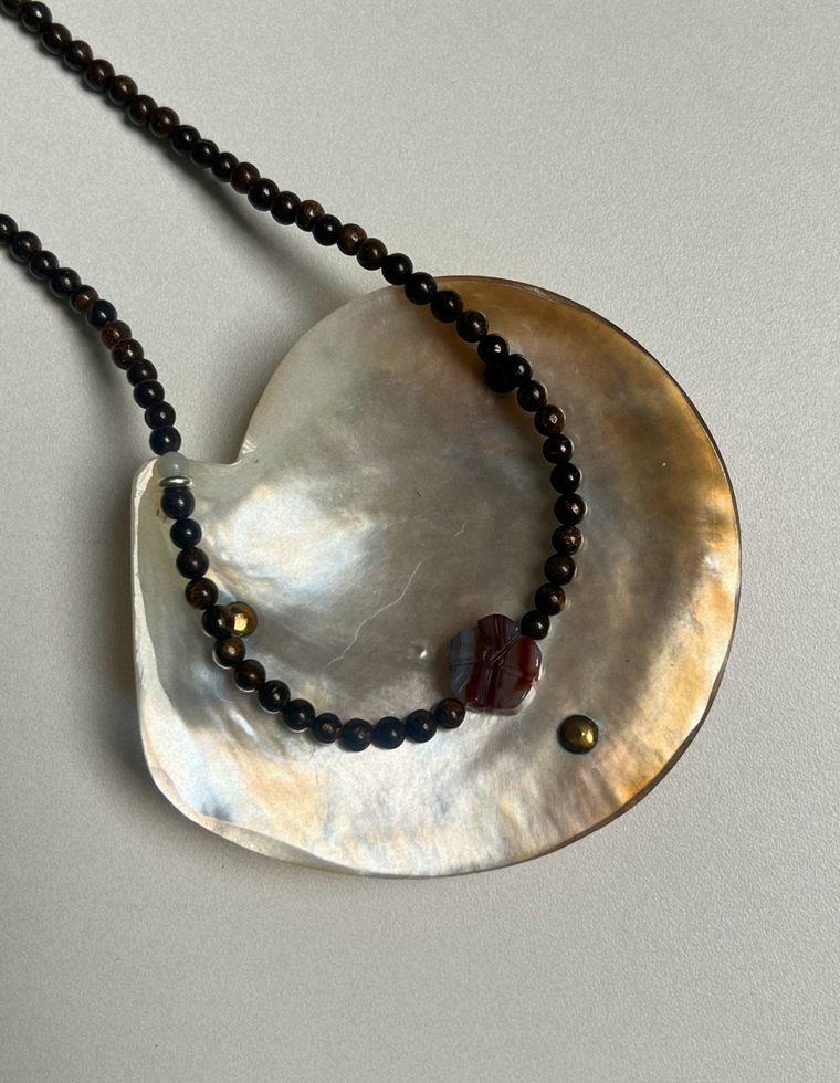 Sundial 1 - Bronzite & Carnelian Necklace