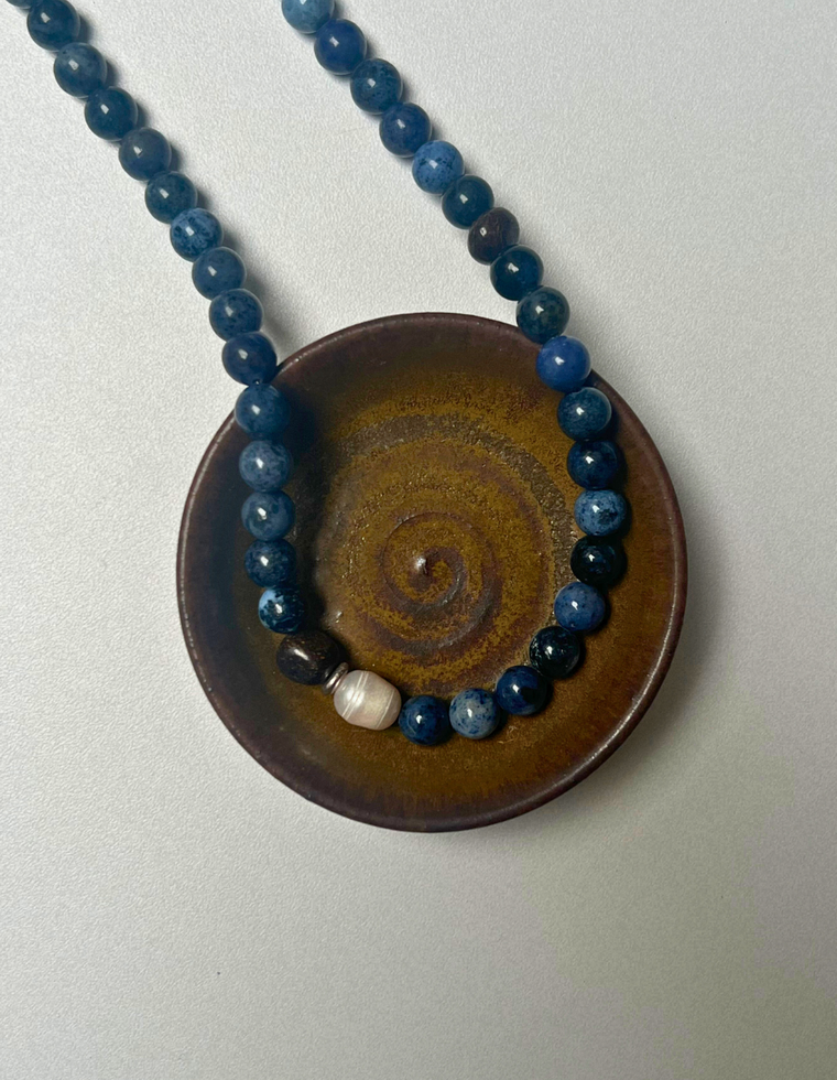 Earth Hold 12 - Dumortierite & Pearl Necklace