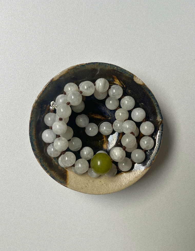 Strata 14 - Moonstone & Olive Jade Heirloom Necklace