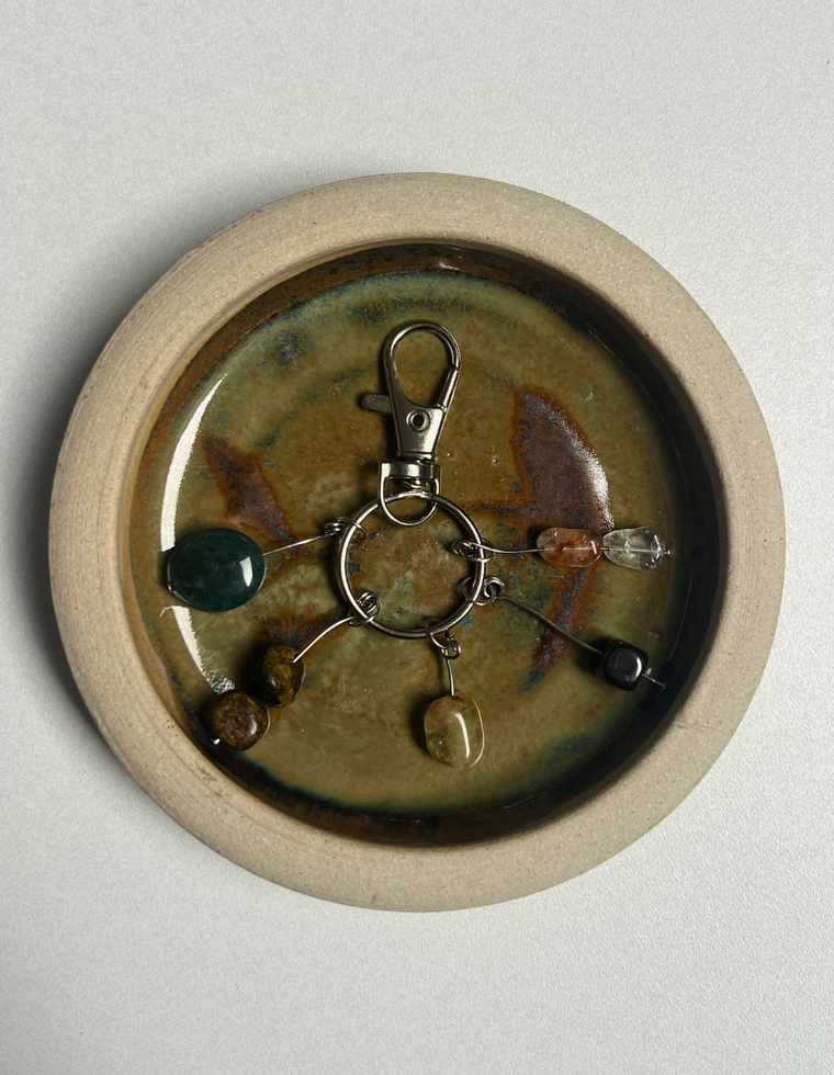 Orbit Charm – Rutilated Quartz & Hematite