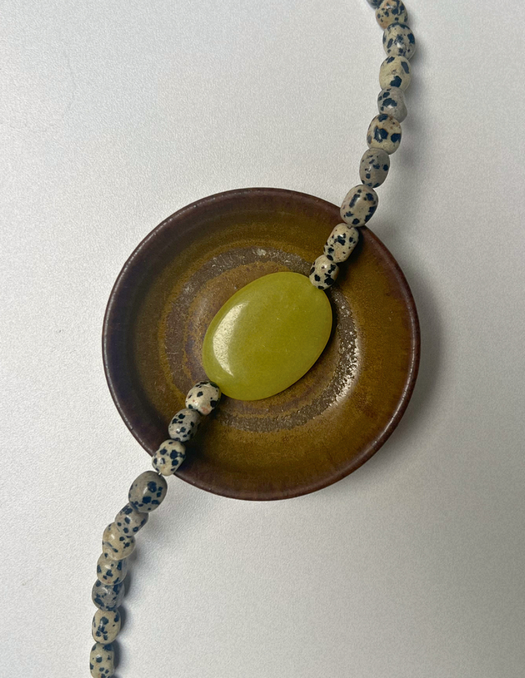 Centred 8 - Dalmatian Jasper & Olive Jade Necklace