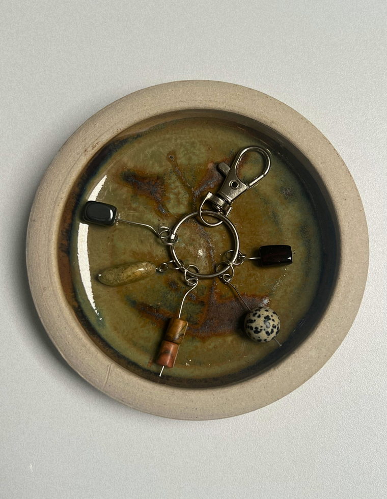 Orbit Charm – Garnet & Dalmatian Jasper