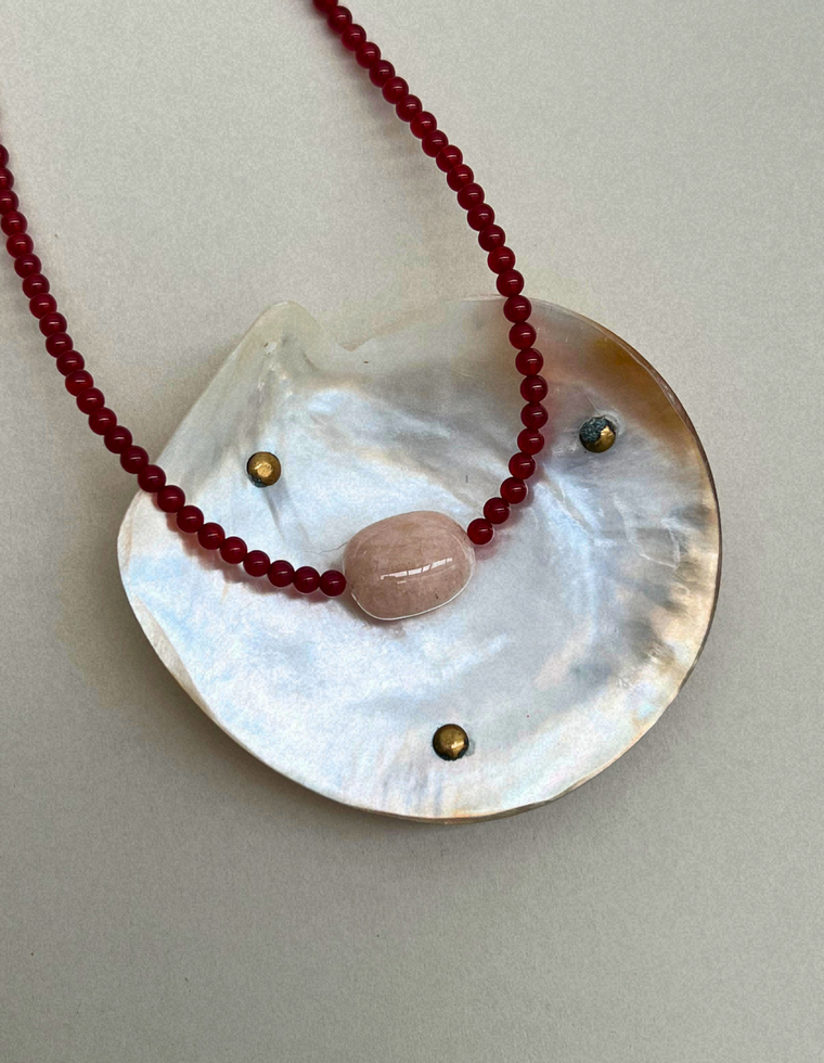 Cairn 28 – Carnelian & Pink Beryl Necklace