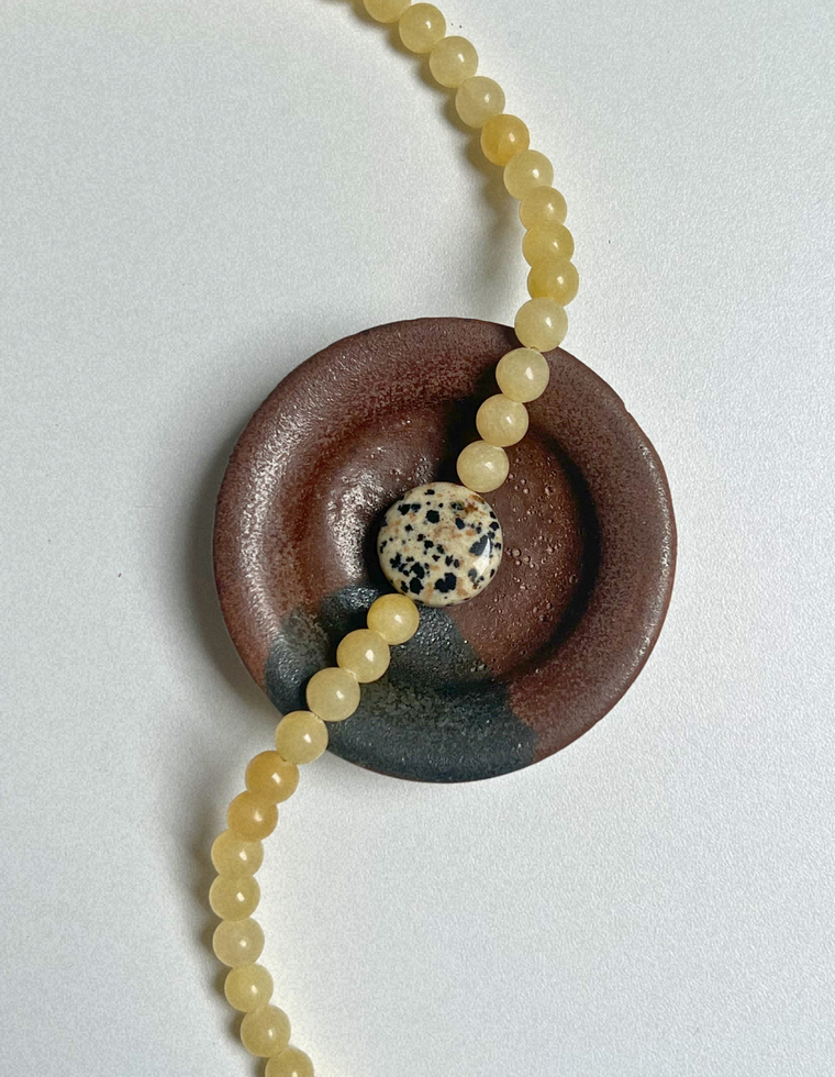 Halo 10 - Yellow Jade & Dalmatian Jasper Necklace