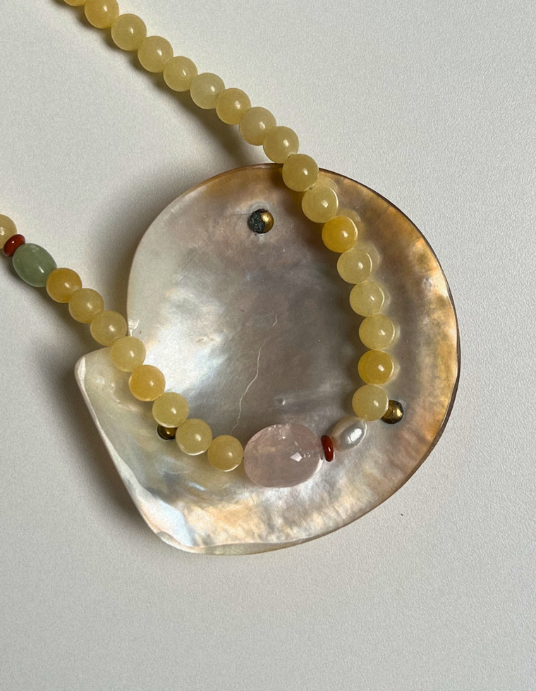 Orchard 12 - Yellow Jade & Rose Quartz Necklace