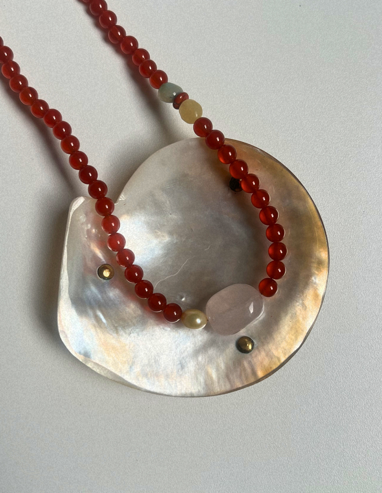 Fresco 6 - Carnelian & Rose Quartz Necklace