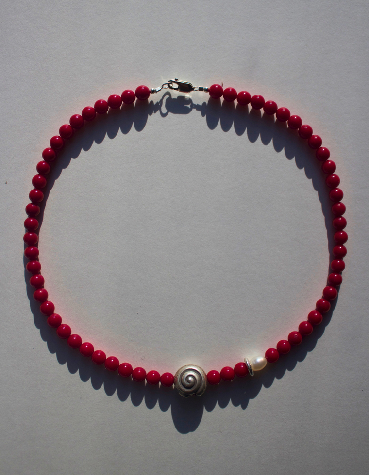 Odessa - Red Coral & Silver Spiral Necklace