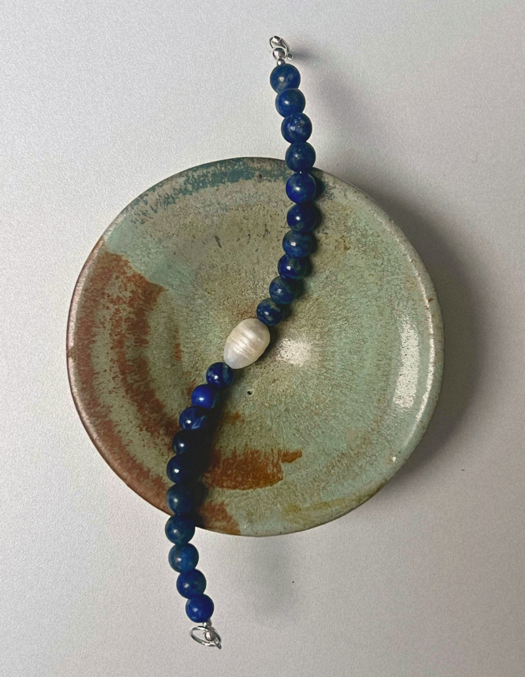 Gathered 6 - Lapis Lazuli & Pearl Bracelet