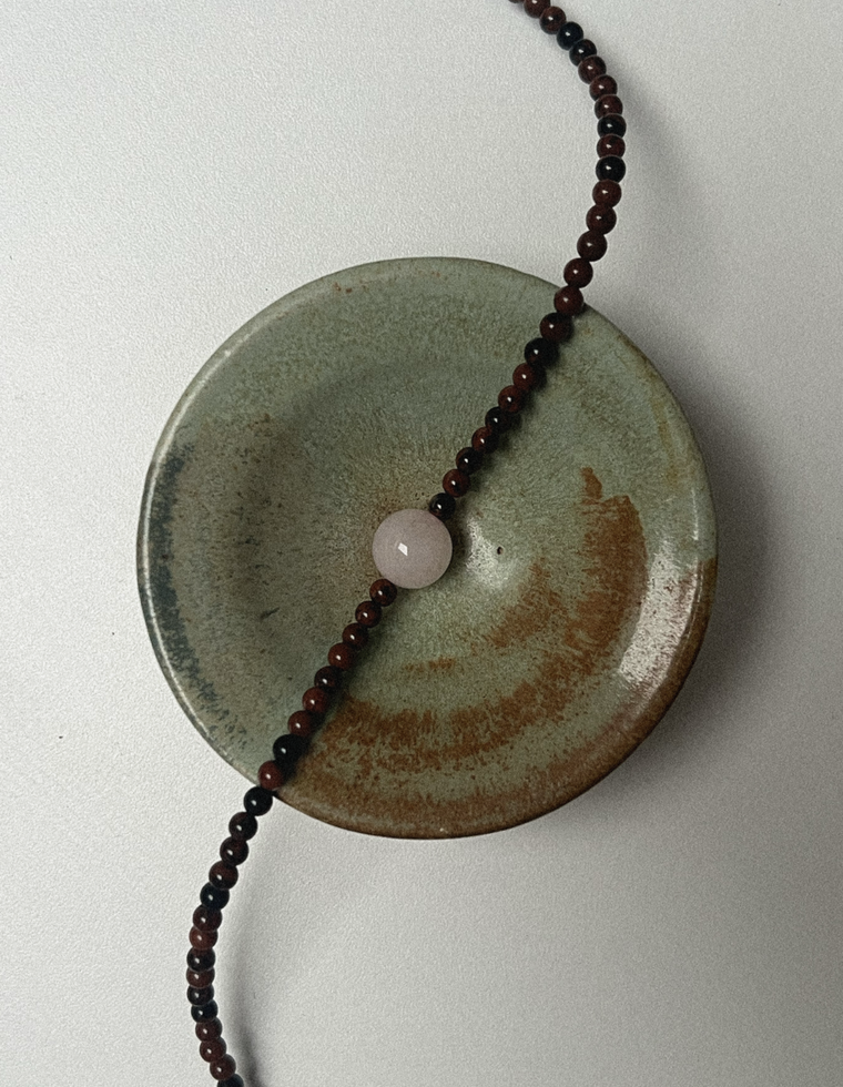 Unfurl 7 - Mahogany Obsidian & Rose Quartz Necklace
