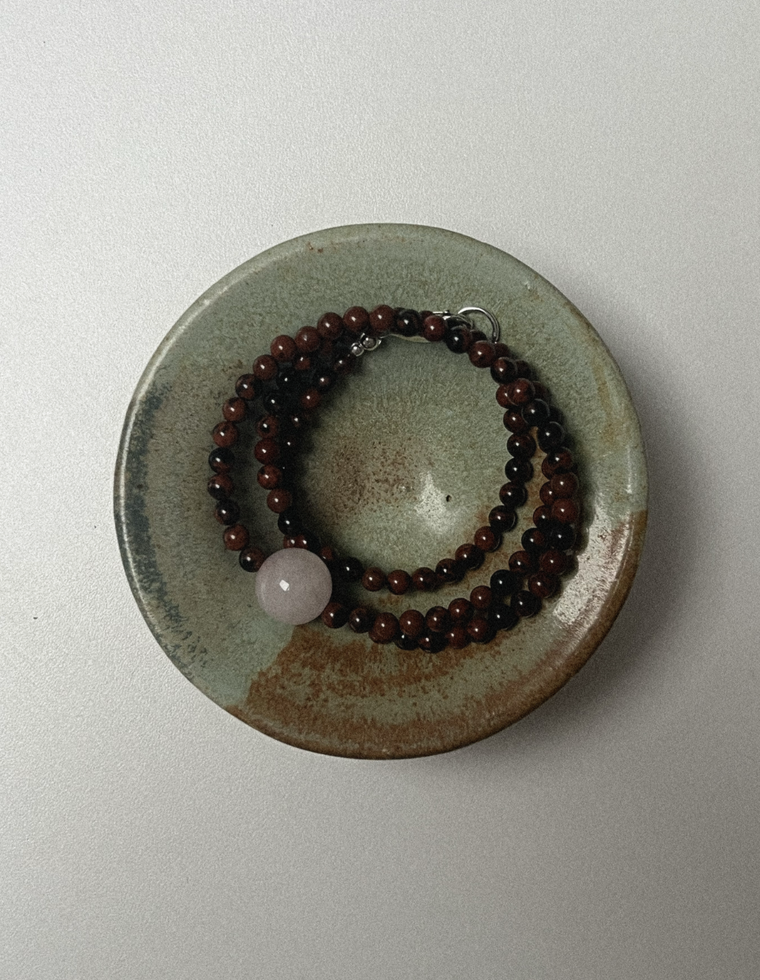 Unfurl 7 - Mahogany Obsidian & Rose Quartz Necklace