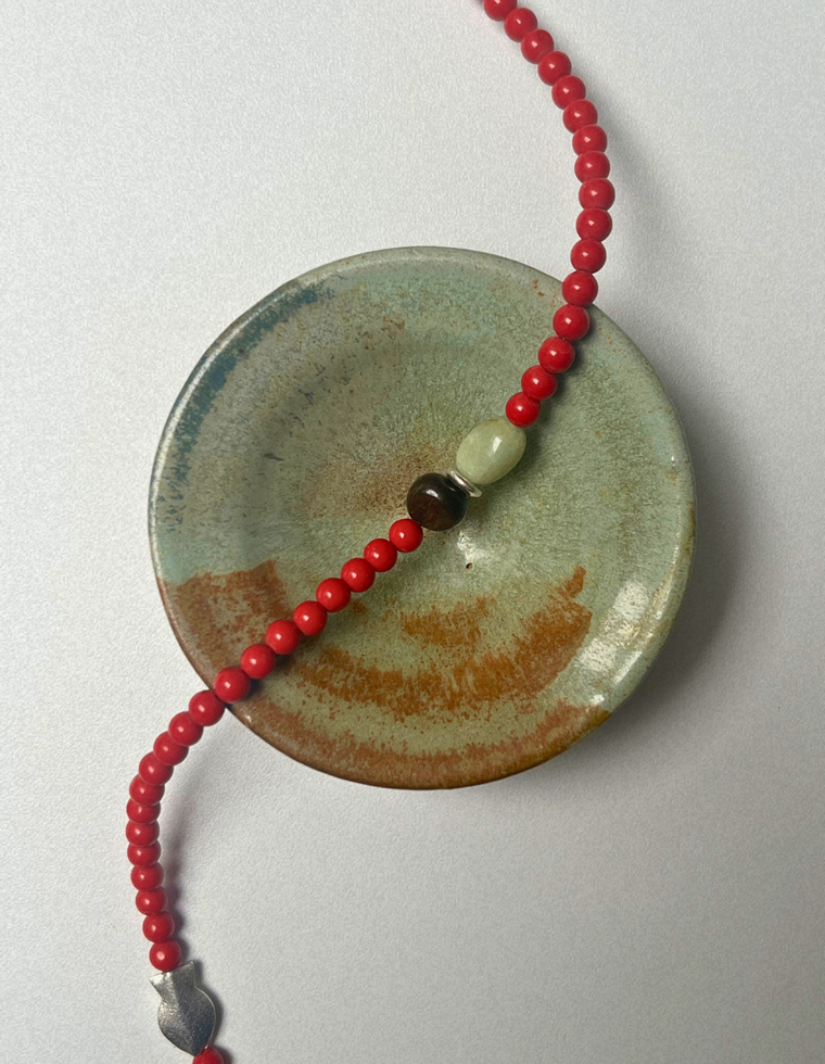 Earth Hold 13 - Coral & Bowenite Necklace