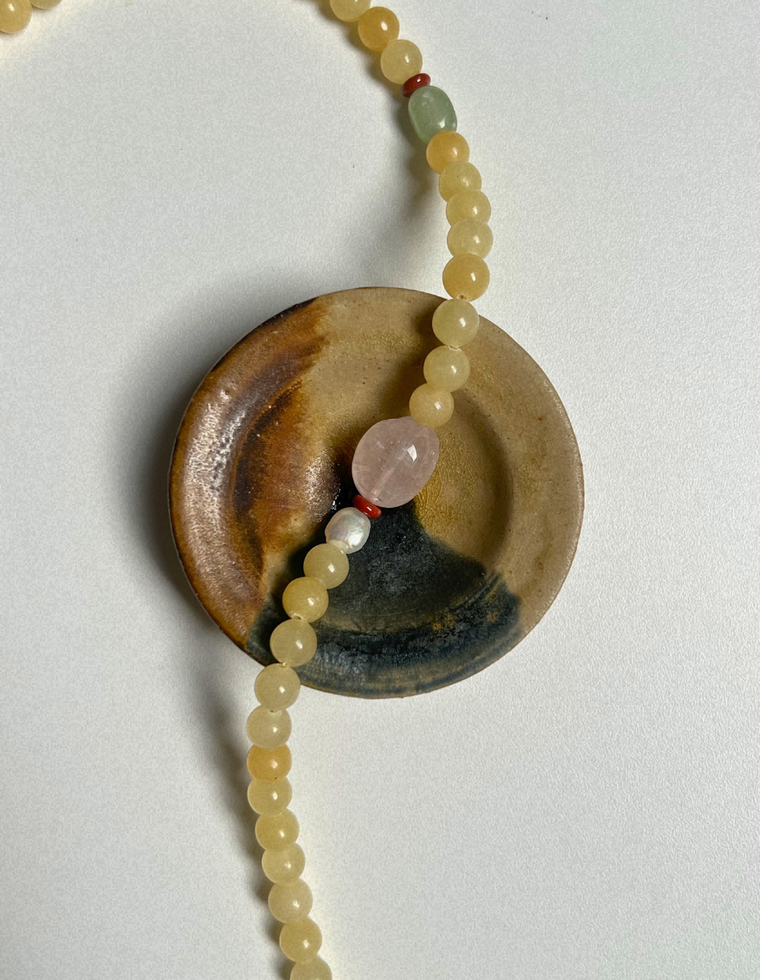 Orchard 12 - Yellow Jade & Rose Quartz Necklace