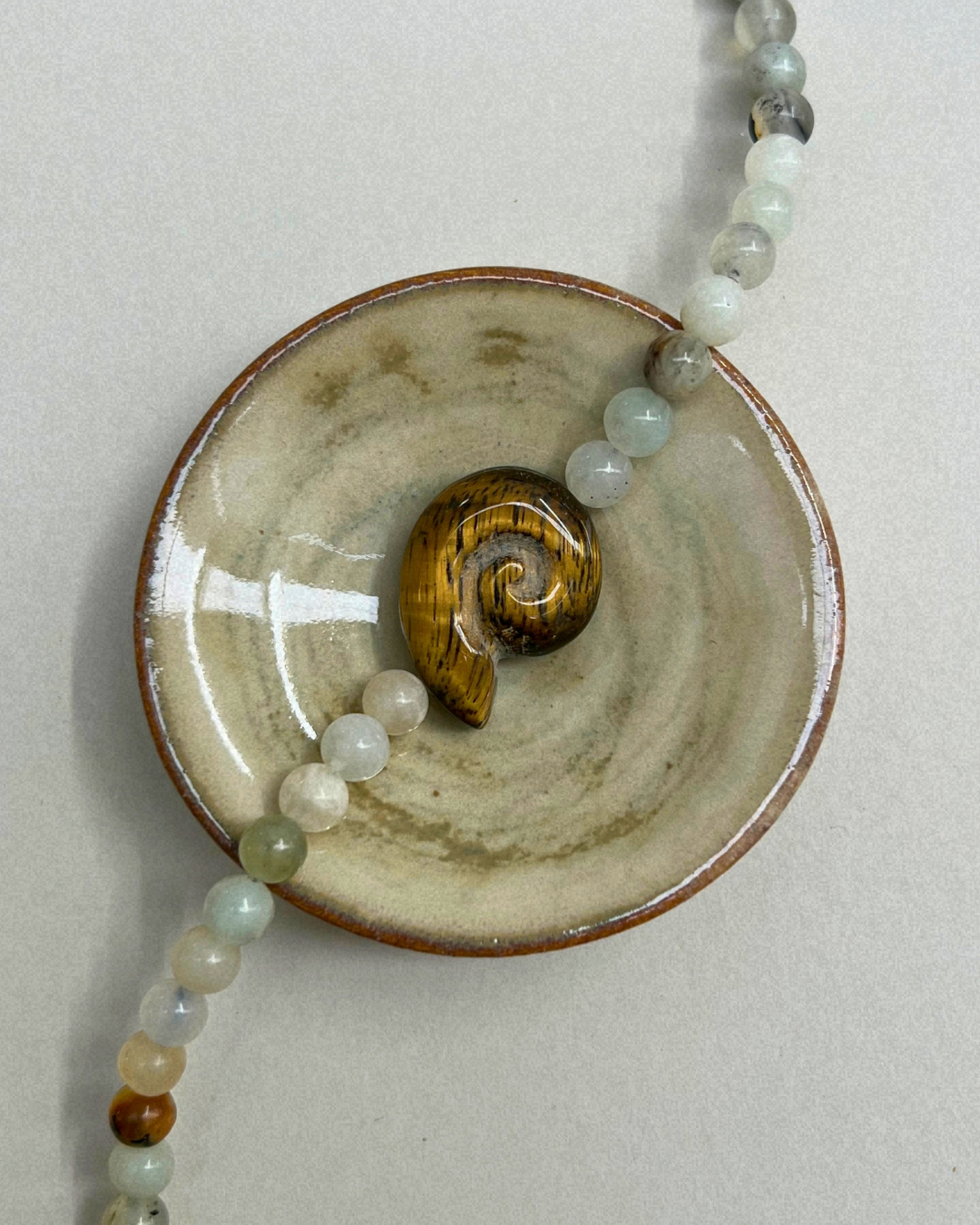 Celadon 8: butter jade whorl necklace, hand-strung by Palm of Feronia