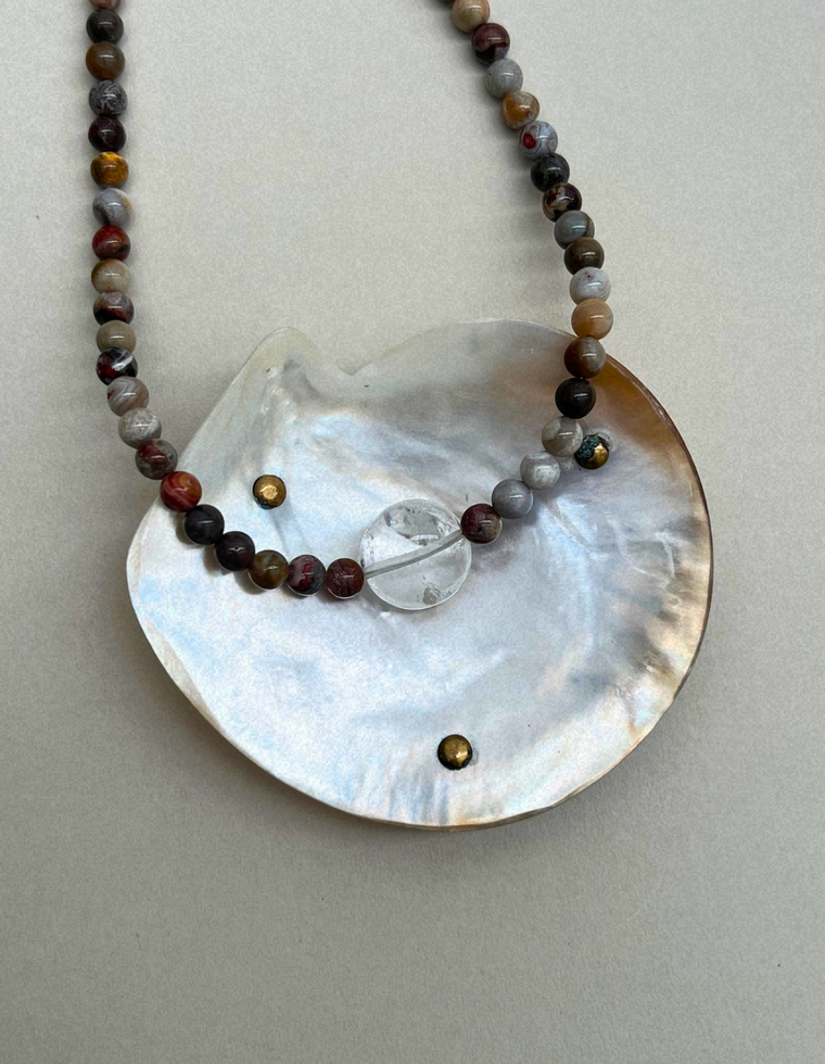 Field Study 12 – Mexican Agate & Clear Quartz Necklace