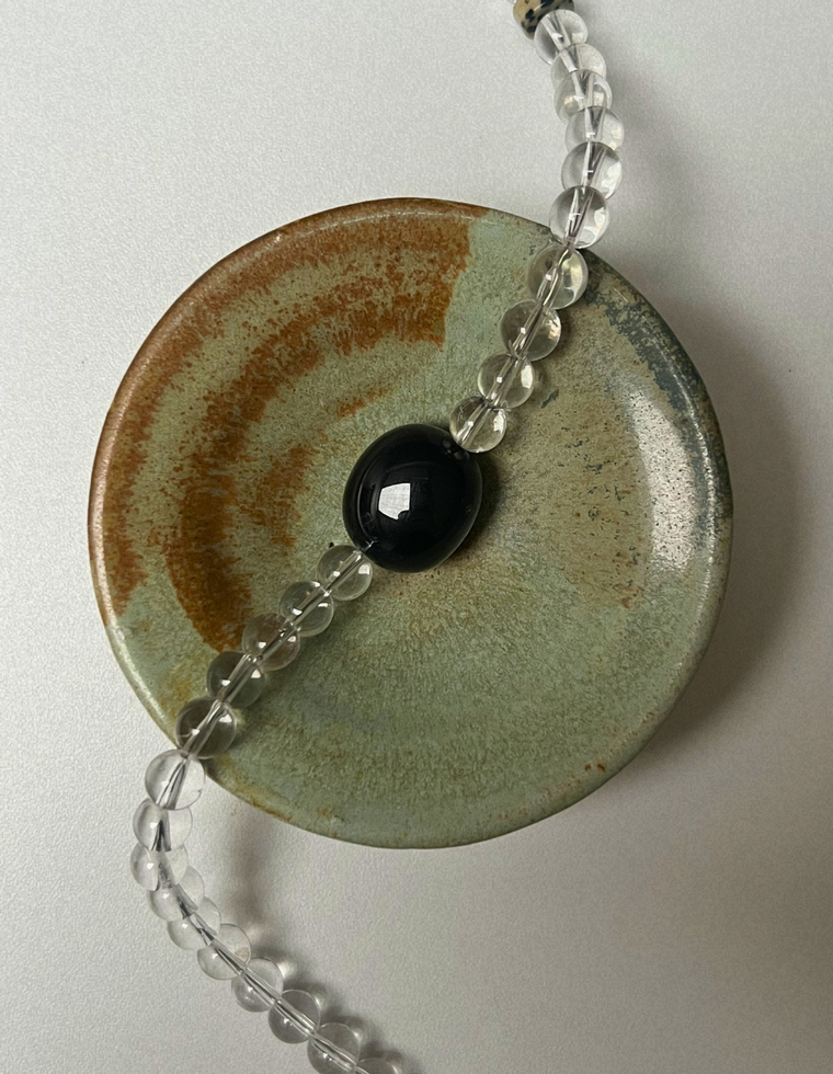 Strata 3 - Clear Quartz & Onyx Necklace