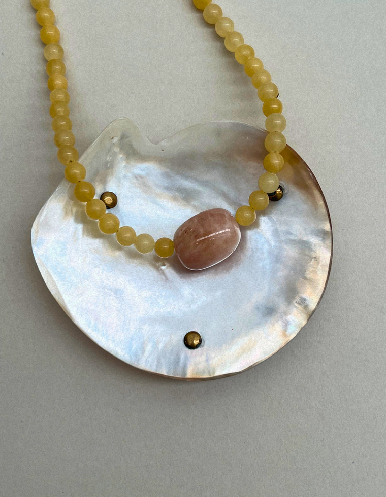 Cairn 9 – Yellow Jade & Pink Beryl Necklace