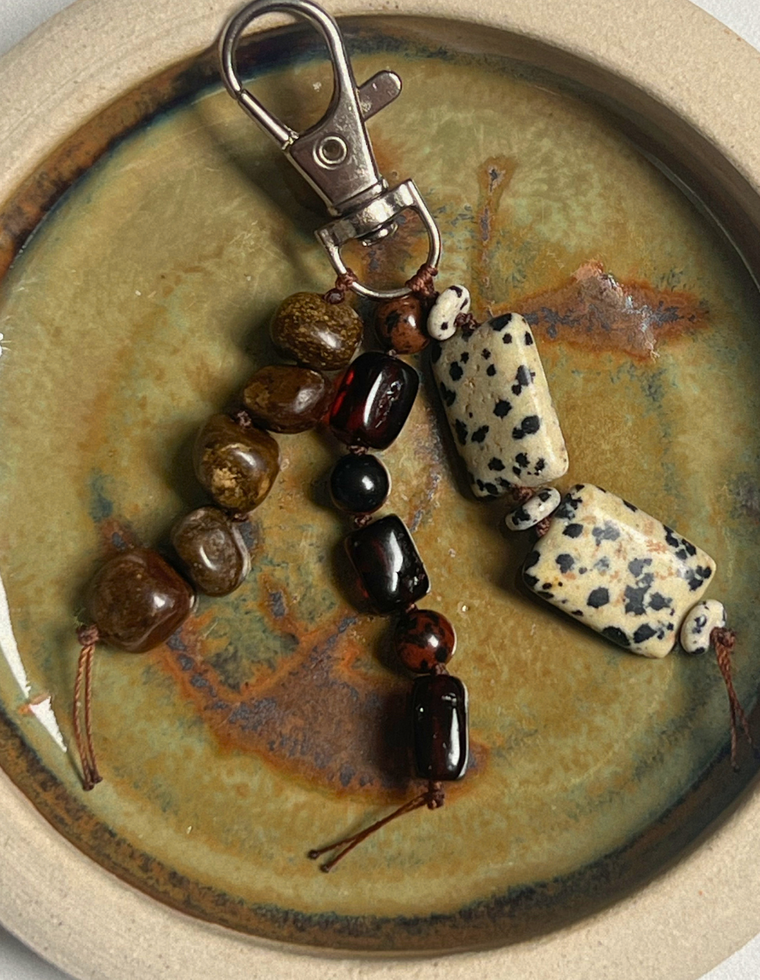 Stoned Charm - Bronzite & Amber