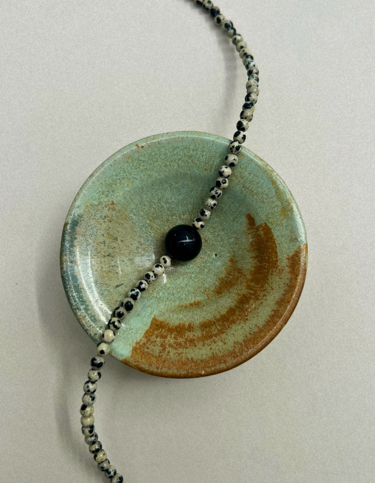 Celadon 15: dalmatian jasper and onyx necklace, hand-strung by Palm of Feronia, photo 2