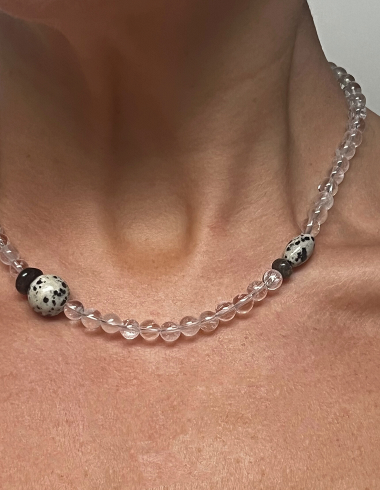 Velaryn - Clear Quartz and Dalmatian Jasper Necklace