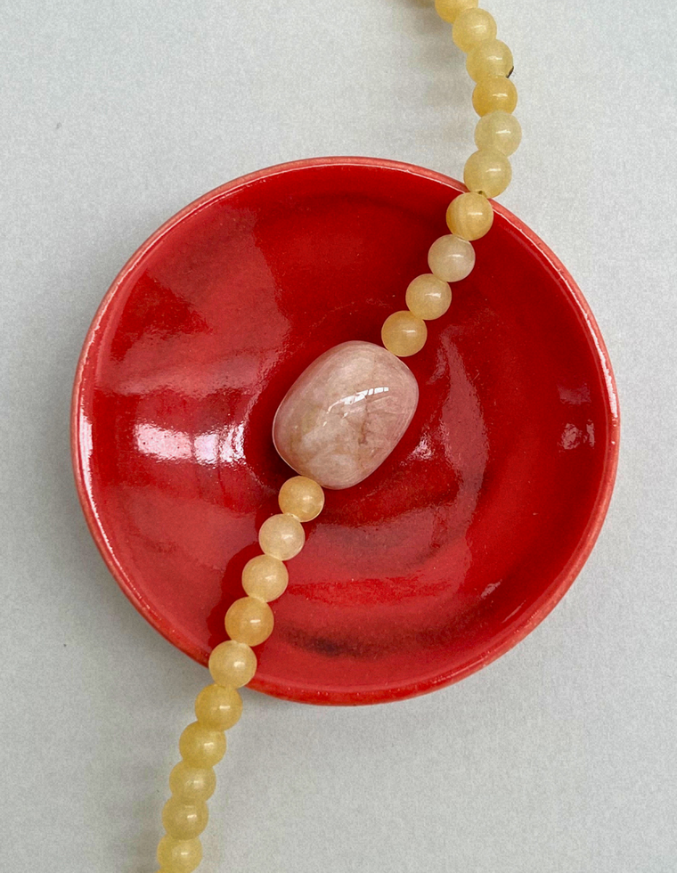 Cairn 9 – Yellow Jade & Pink Beryl Necklace