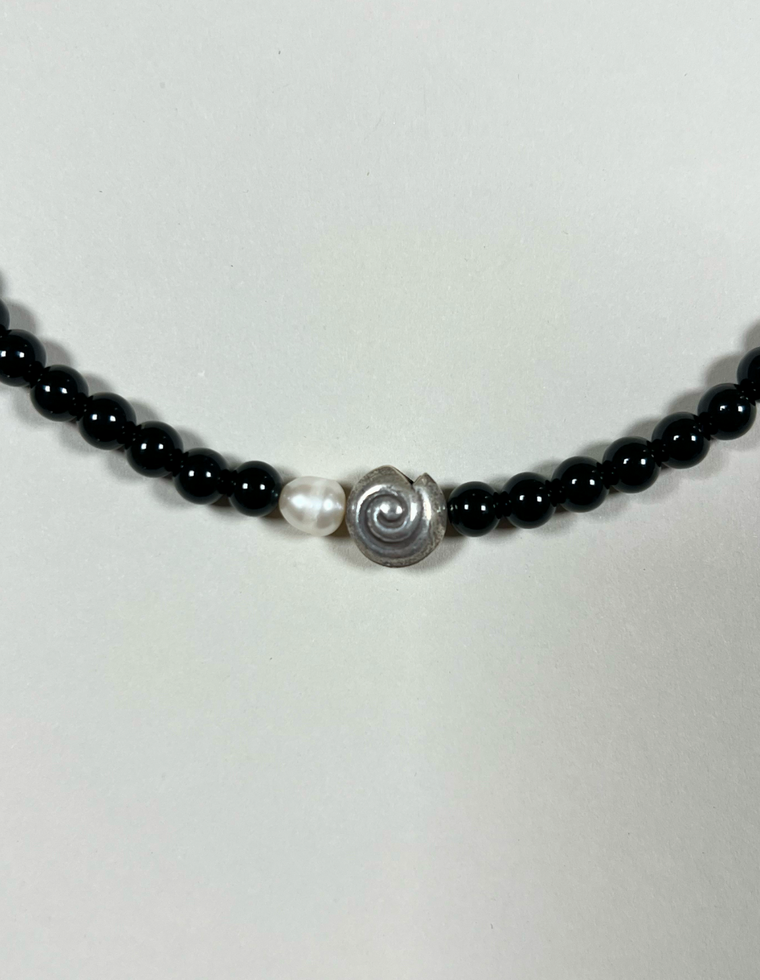 Lucy Obsidian & Silver Spiral Necklace