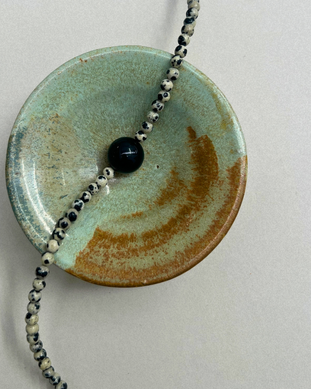 Celadon 15: dalmatian jasper and onyx necklace, hand-strung by Palm of Feronia, photo 3