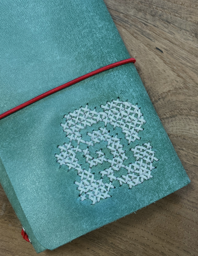 Patina Blue Field Journal – Rose Stitch